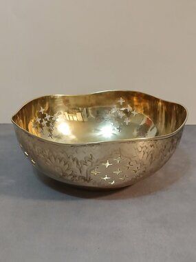 Vintage Hand Crafted, Floral Etching Cut Out Cross Shapes Bowl